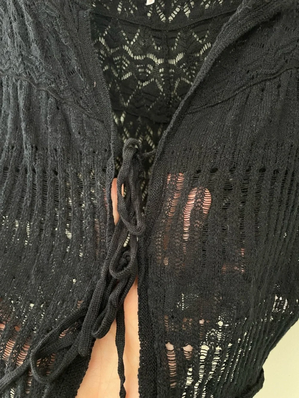 Free People Lucie Crochet Crop Cardigan Sweater Size XS Black Cottagecore Boho - Picture 6 of 10